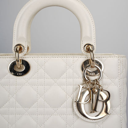 Christian Dior Black Small  Lady Dior Bag in Cannage Lambskin Leather with Silver Hardware