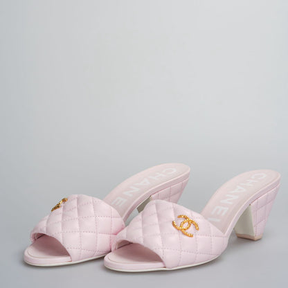 Chanel Light Pink Lambskin CC Logo Cone Sandal 37.5C