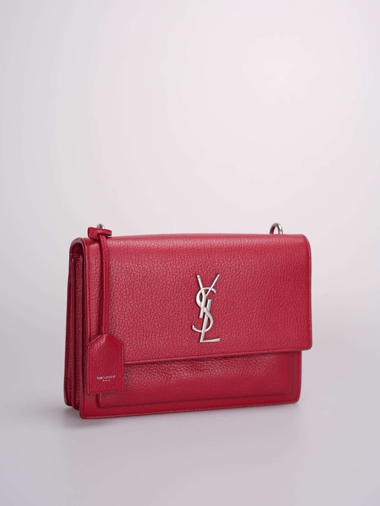 Saint Laurent Grained Calfskin Medium Monogram Sunset  bag in Red