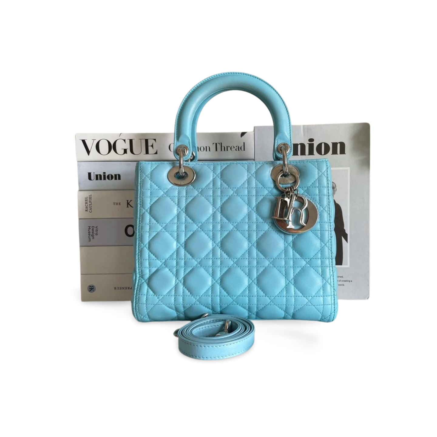 Christian Dior Tiffany Blue Medium Lady Dior Bag in Lambskin with Silver Hardware