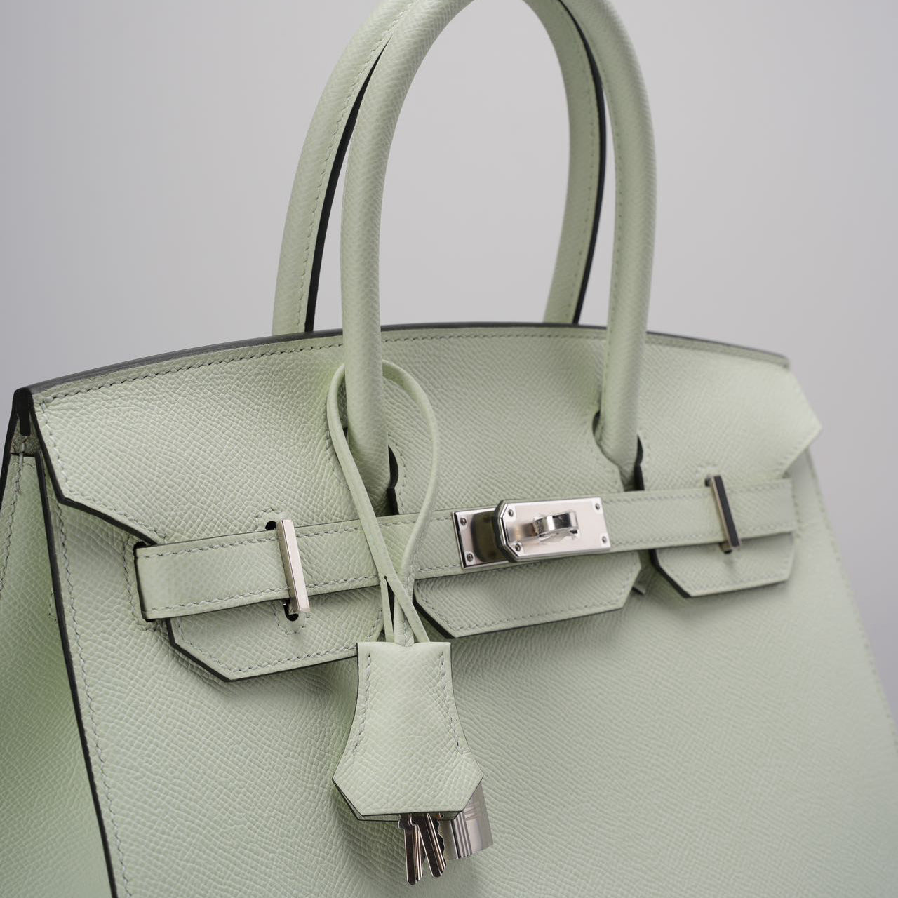 Hermes Birkin sellier 30 Bag Vert Fizz Epsom Leather with Palladium hardware B stamp