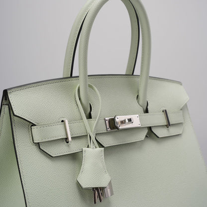 Hermes Birkin sellier 30 Bag Vert Fizz Epsom Leather with Palladium hardware B stamp