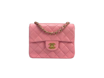 Chanel Vintage  Rose Pink Classic Mini Square Flap Bag in Lambskin  with Gold Hardware