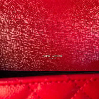 Saint Laurent Red Grain De Poudre Medium Envelope Shoulder Bag