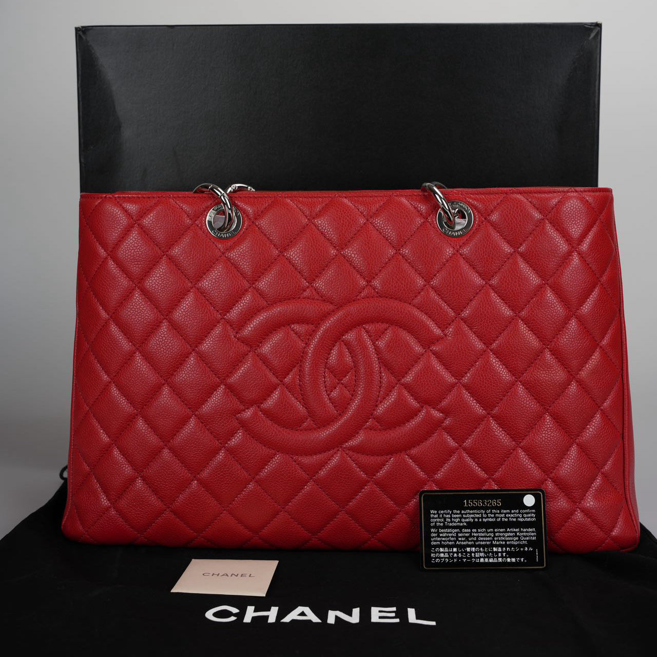 Chanel Grand Shopping Tote Red GST Bag in Caviar Leather with Silver Hardware XL