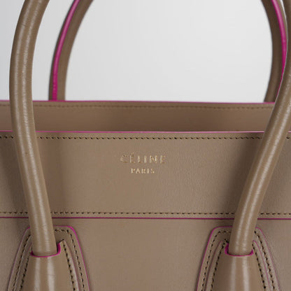 CELINE Calfskin Mini Luggage in Beige and Pink