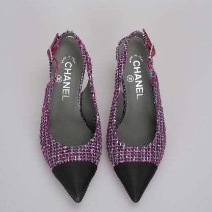 Chanel purple Tweed Slingback Heels Sandals 35.5