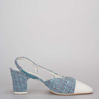 Chanel tweed slingback Tiffany blue pumps 38