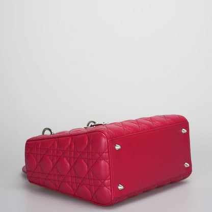 Christian Dior Red Lady Dior Lambskin bag Cannage Medium