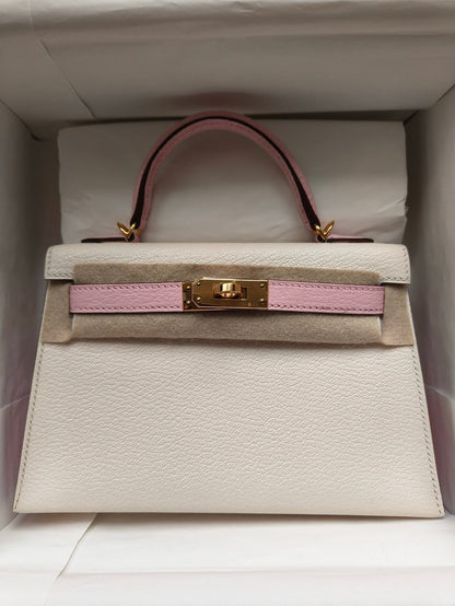 Hermes Mini Kelly  20cm HSS In Chèvre  mysore Nata with Rose Sakura