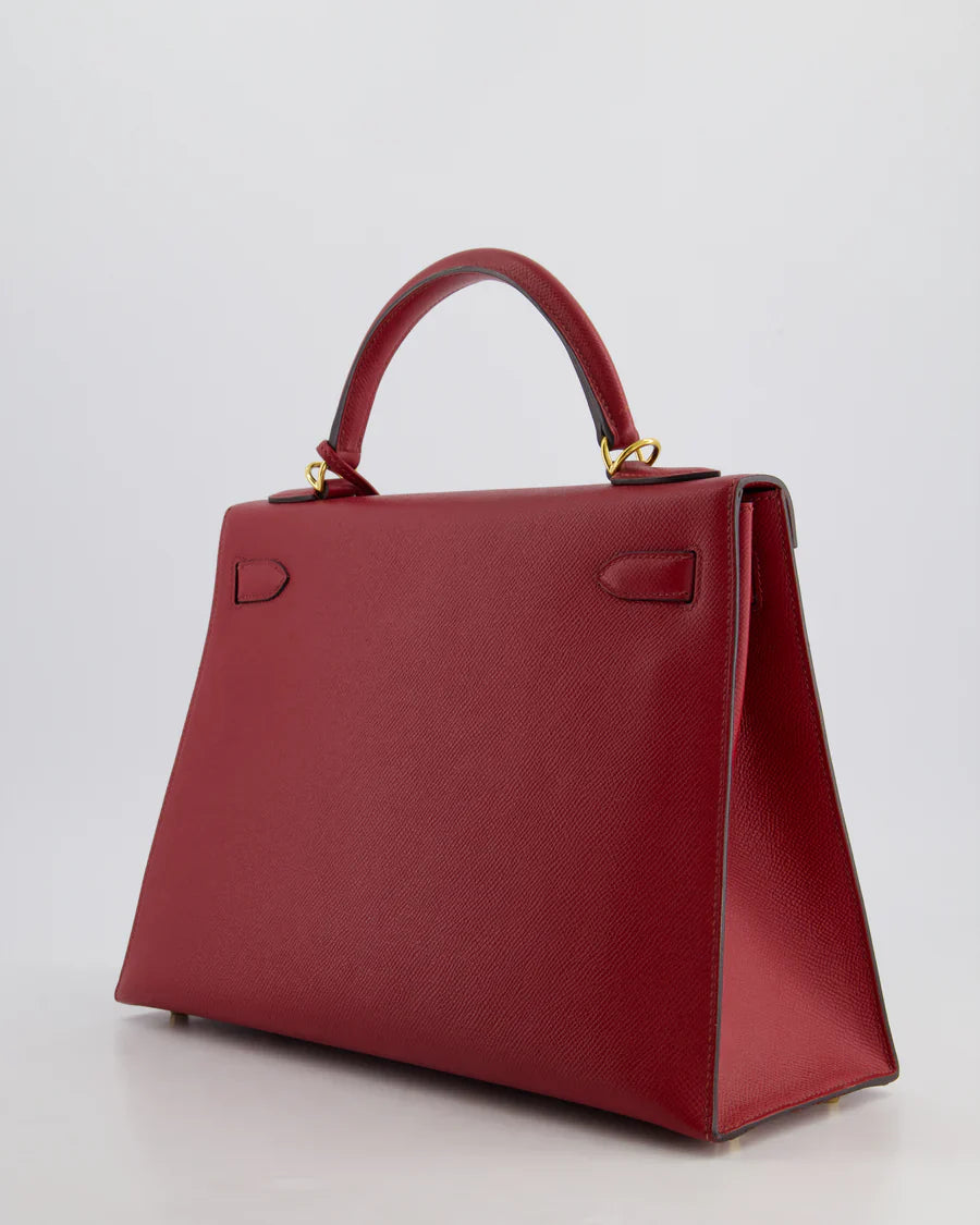 Hermes Kelly 32cm Sellier Bag in Dark Red Epsom Leather Gold Hardware