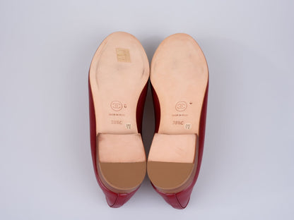 Chanel Burgundy Leather CC Bow Cap Toe Ballet Flats Size 38.5