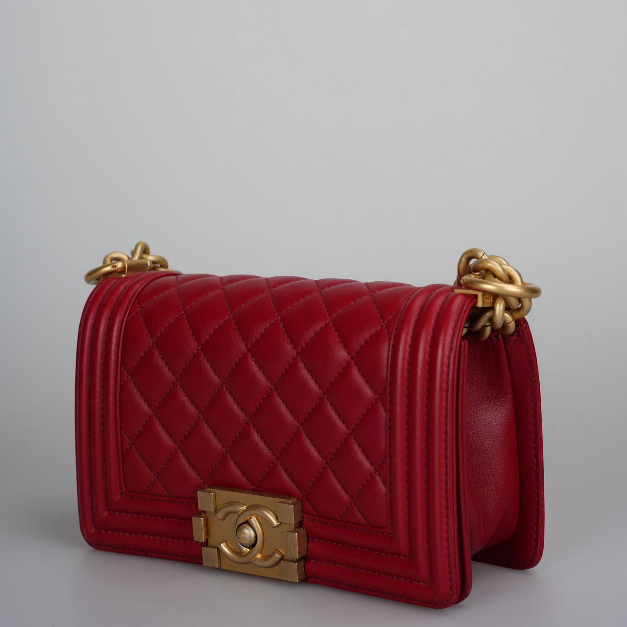 Chanel Quilted reared Small Boy Lambskin with Aged Gold Hardware