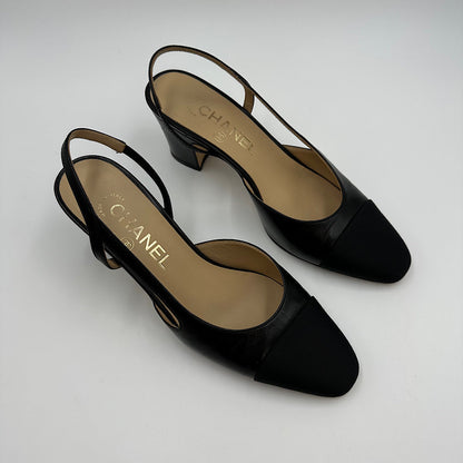 Slingback chèvre et gros grain noir T.36C