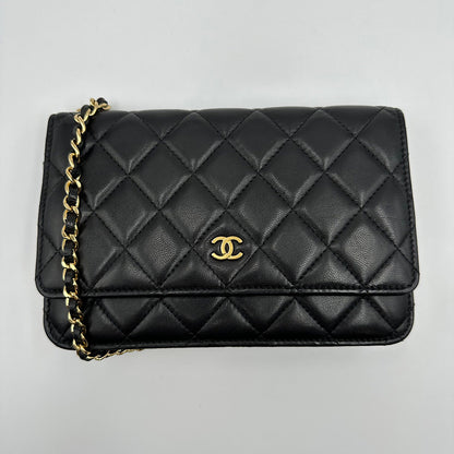 Wallet on chain classique agneau noir et or