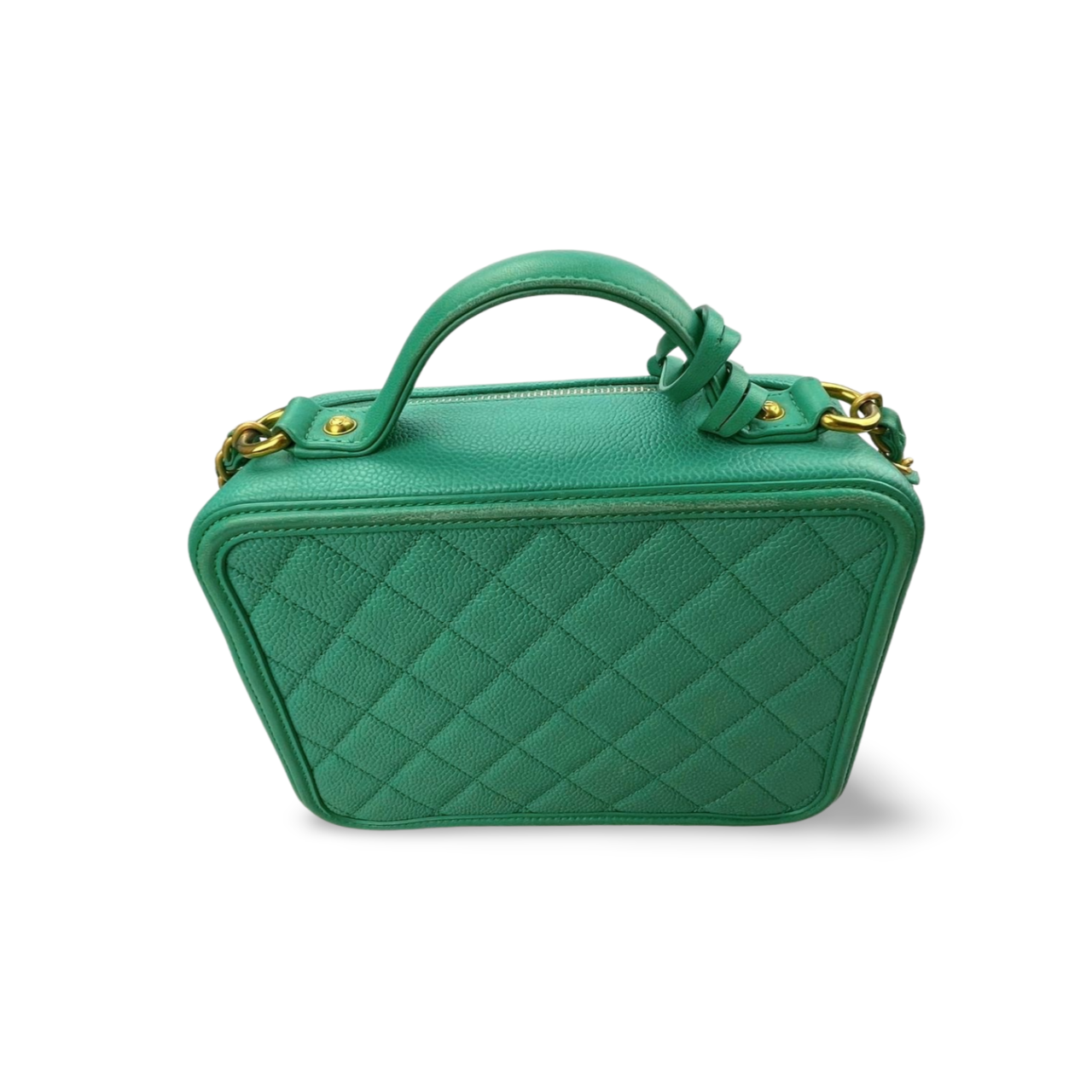 Chanel Vanity Case Bag in Caviar Leather Brushed Gold Hardware Mint Green Medium