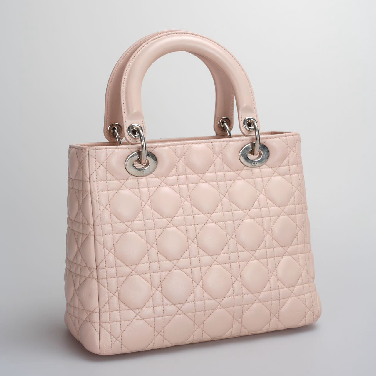 Christian Dior Pink Medium Lady Dior Bag in Cannage Lambskin Leather with Silver Hardware