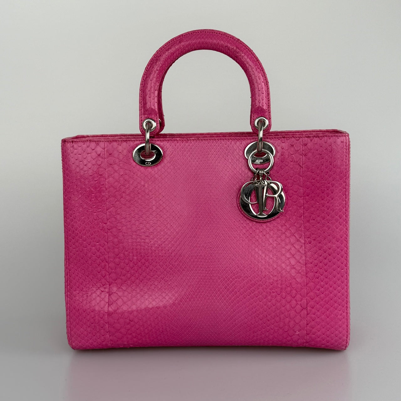 Christian Dior Lady Dior Python Pink large dior bag with Silver Hardware