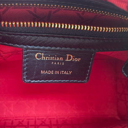 Christian Dior Black Medium Lady Dior Bag in Cannage Lambskin Leather with Gold Hardware