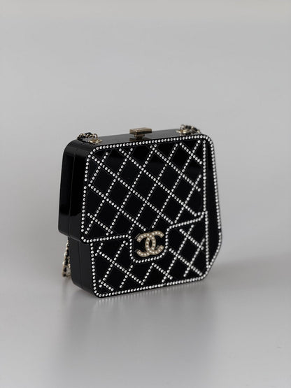 Chanel Runway Black Resin Crystal Pearl Evening Clutch Shoulder Box Limited edition