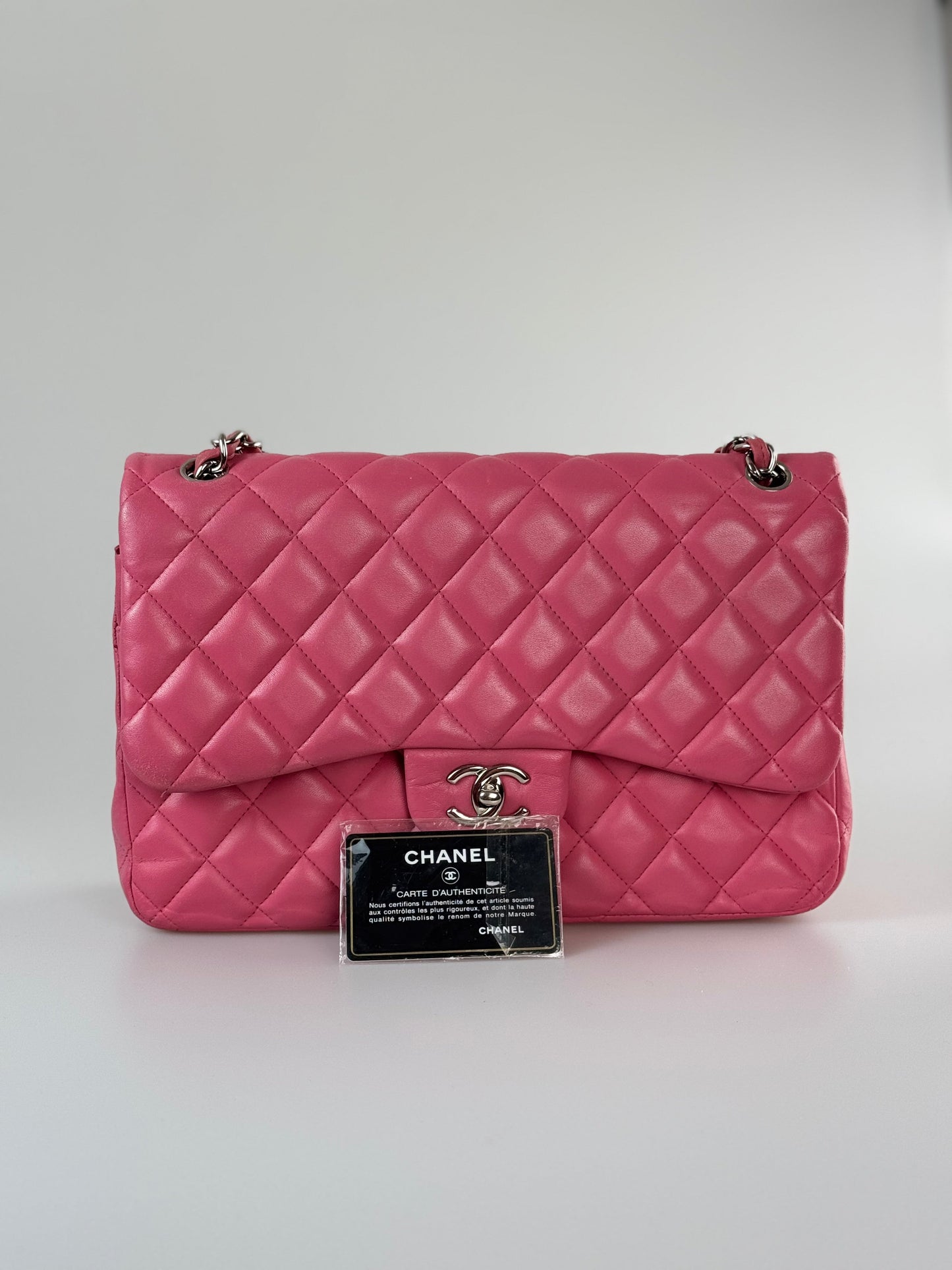 Chanel Classic Flap Bag Jumbo pink with Silver Hardware