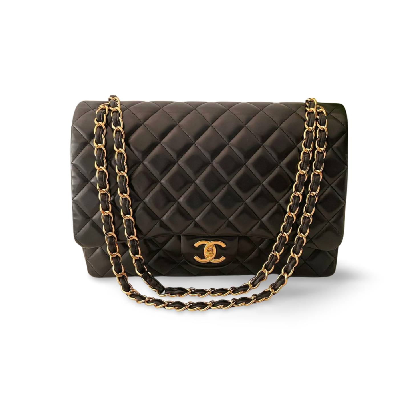 Chanel Black Classic Double Flap Maxi Bag with Gold Hardware