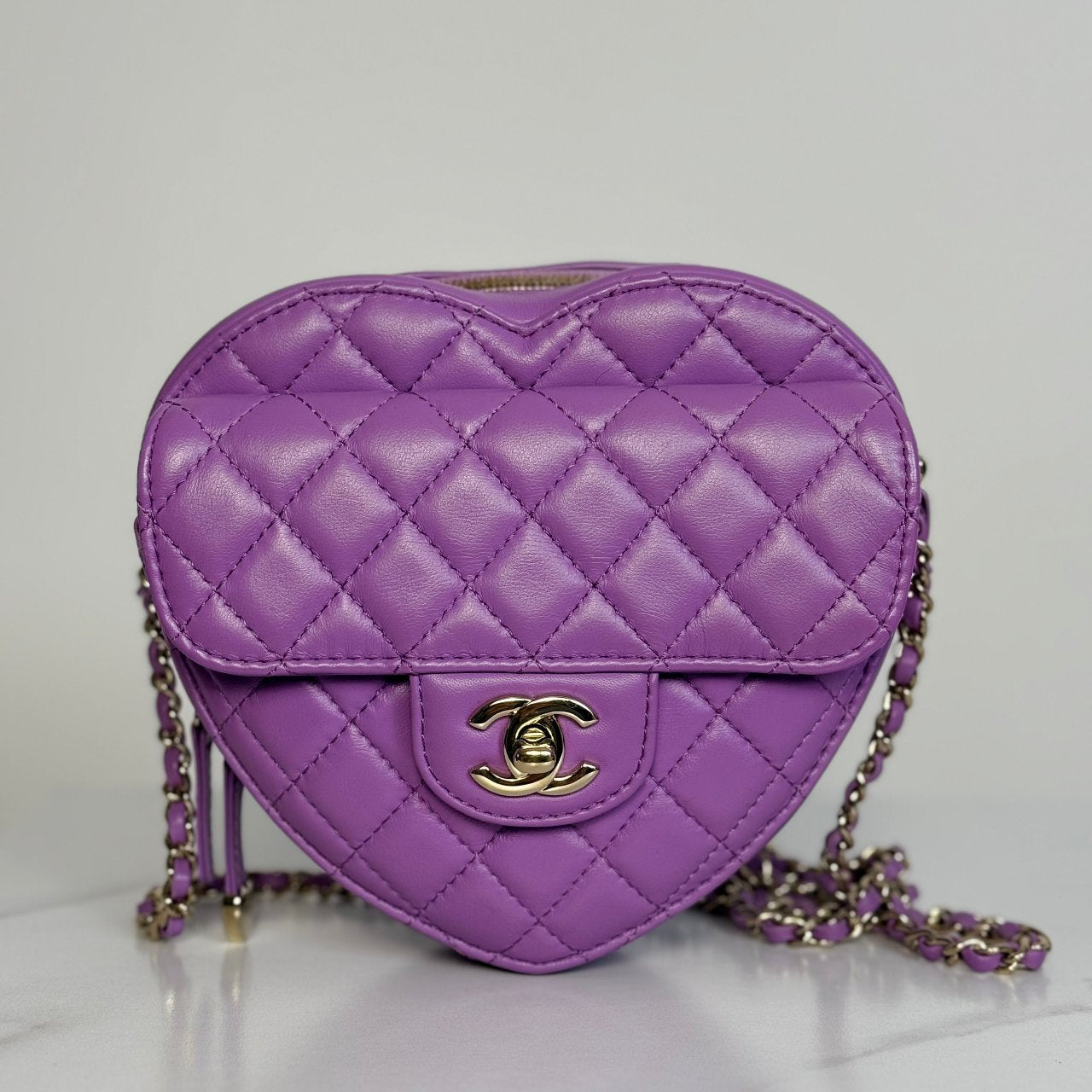 Chanel Large Heart Bag Purple Lambskin Gold Hardware