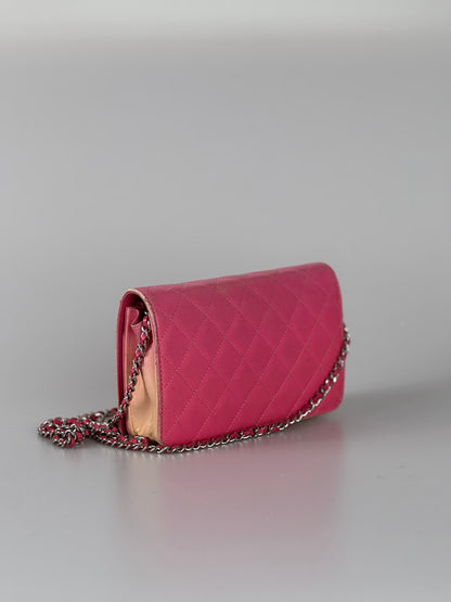 Chanel Faded Lambskin Quilted Zephyr Wallet on Chain WOC Dark Pink