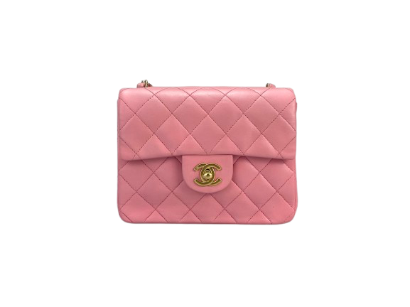 Chanel Vintage  Rose Pink Classic Mini Square Flap Bag in Lambskin  with Gold Hardware