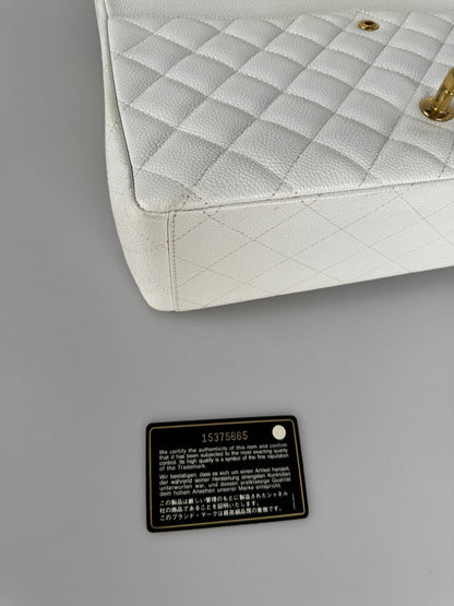 Chanel timeless flap Bag Caviar Leather Maxi size in white