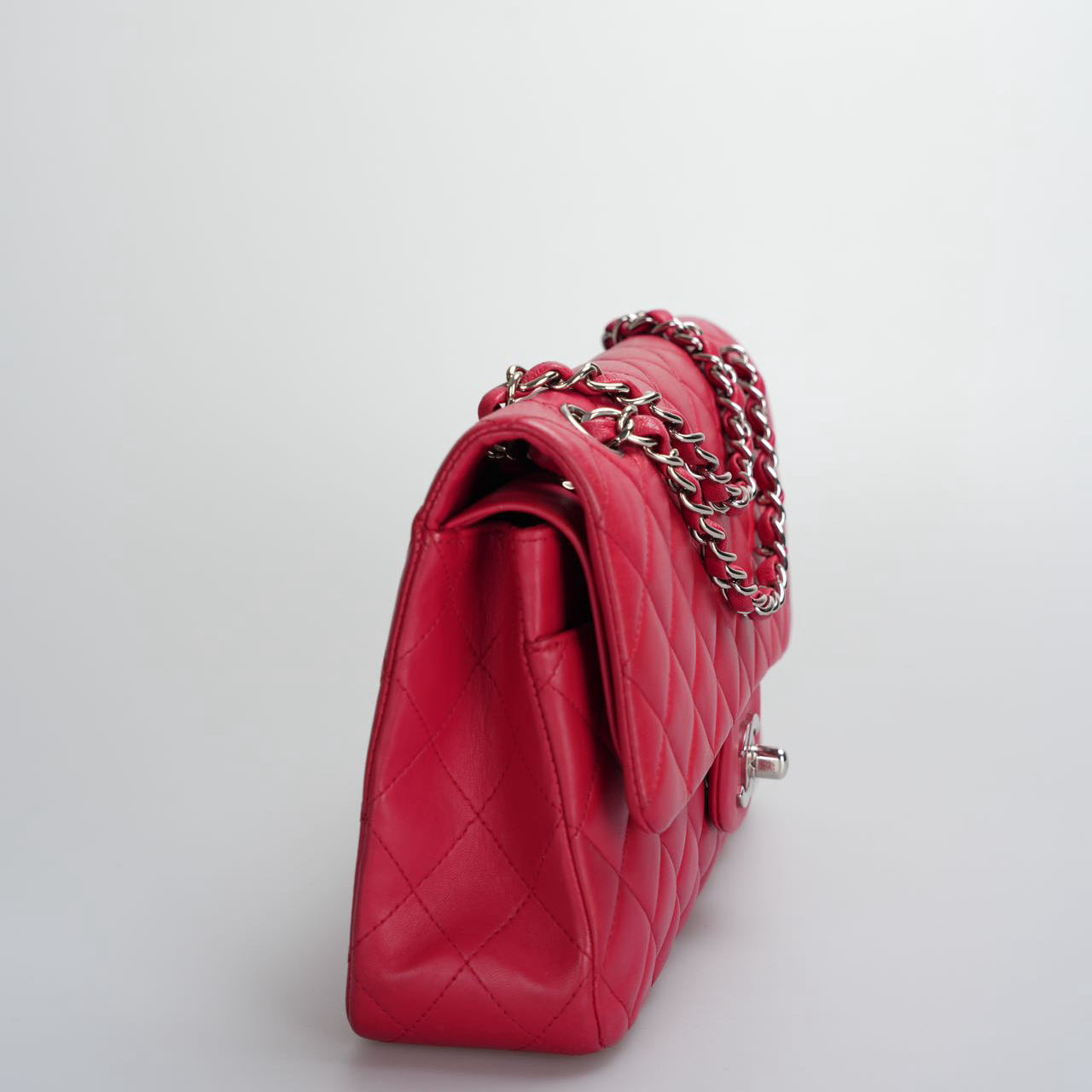 Chanel Red Medium timeless Flap Bag with Silver Hardware