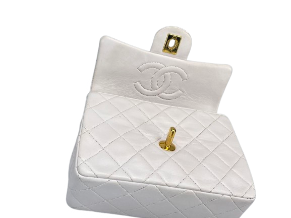 Chanel vintage White timeless flap bag mini square gold Hardware