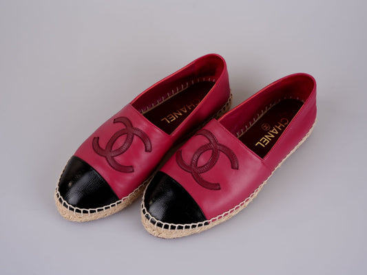 Chanel Lambskin CC Espadrilles Fuchsia Black Size 38