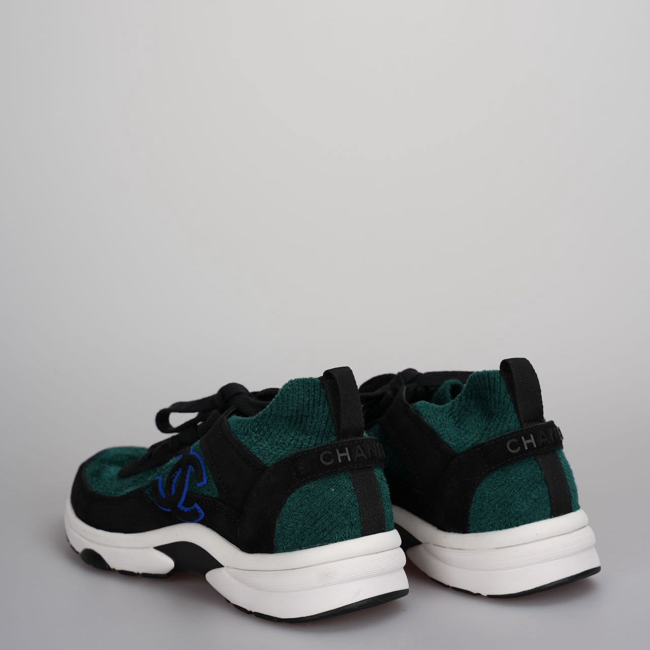 Chanel Low-Top Sneakers Suede and Knit Fabric Black/ Green / White Size38