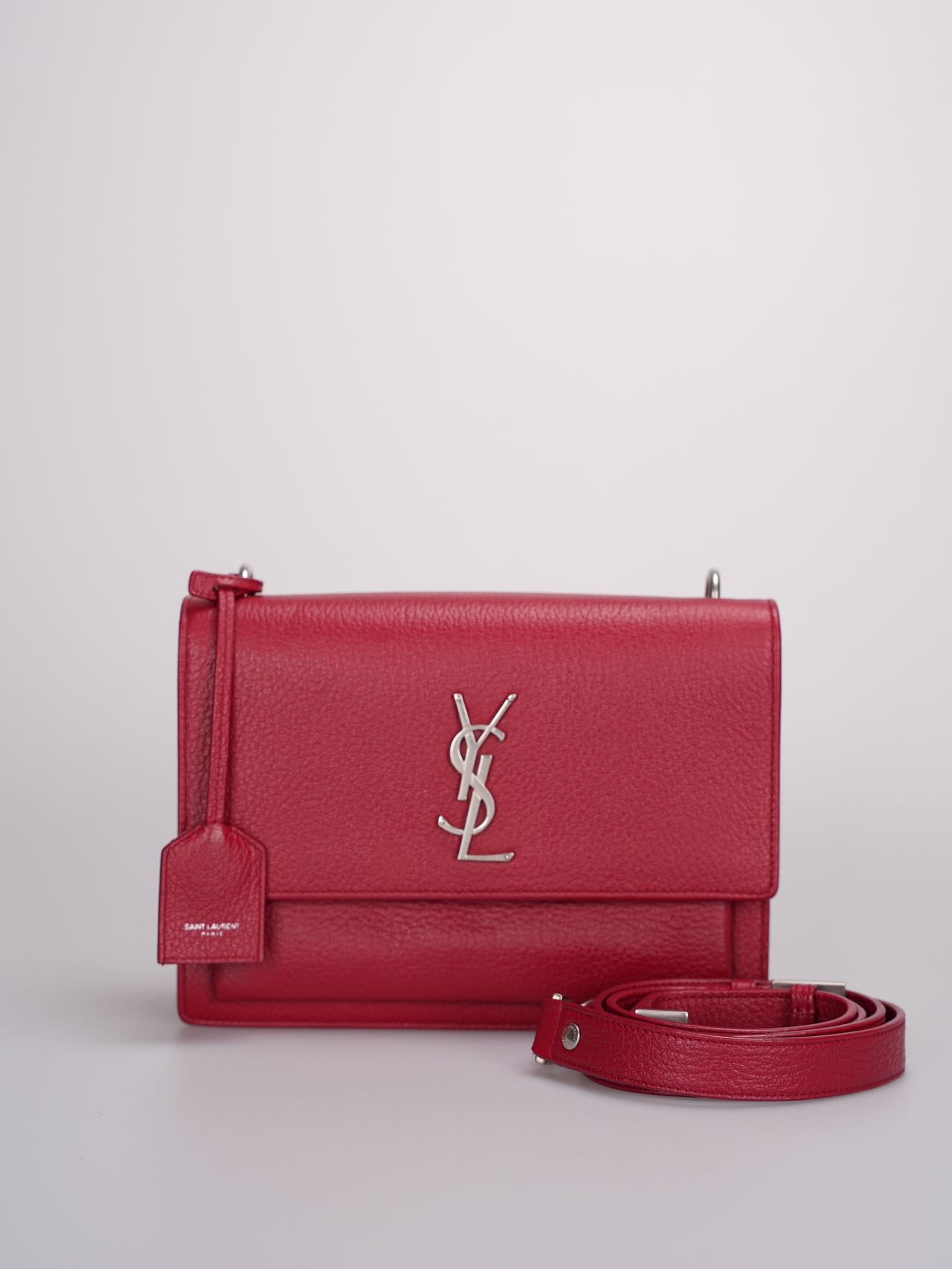 Saint Laurent Grained Calfskin Medium Monogram Sunset  bag in Red