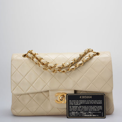 Chanel Vintage Beige Quilted  Leather small timeless Double Flap Bag