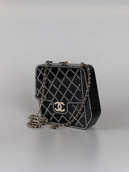 Chanel Runway Black Resin Crystal Pearl Evening Clutch Shoulder Box Limited edition