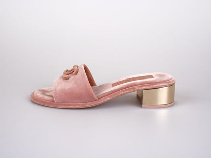 Chanel Gold Heels Pink Mules Size 38C