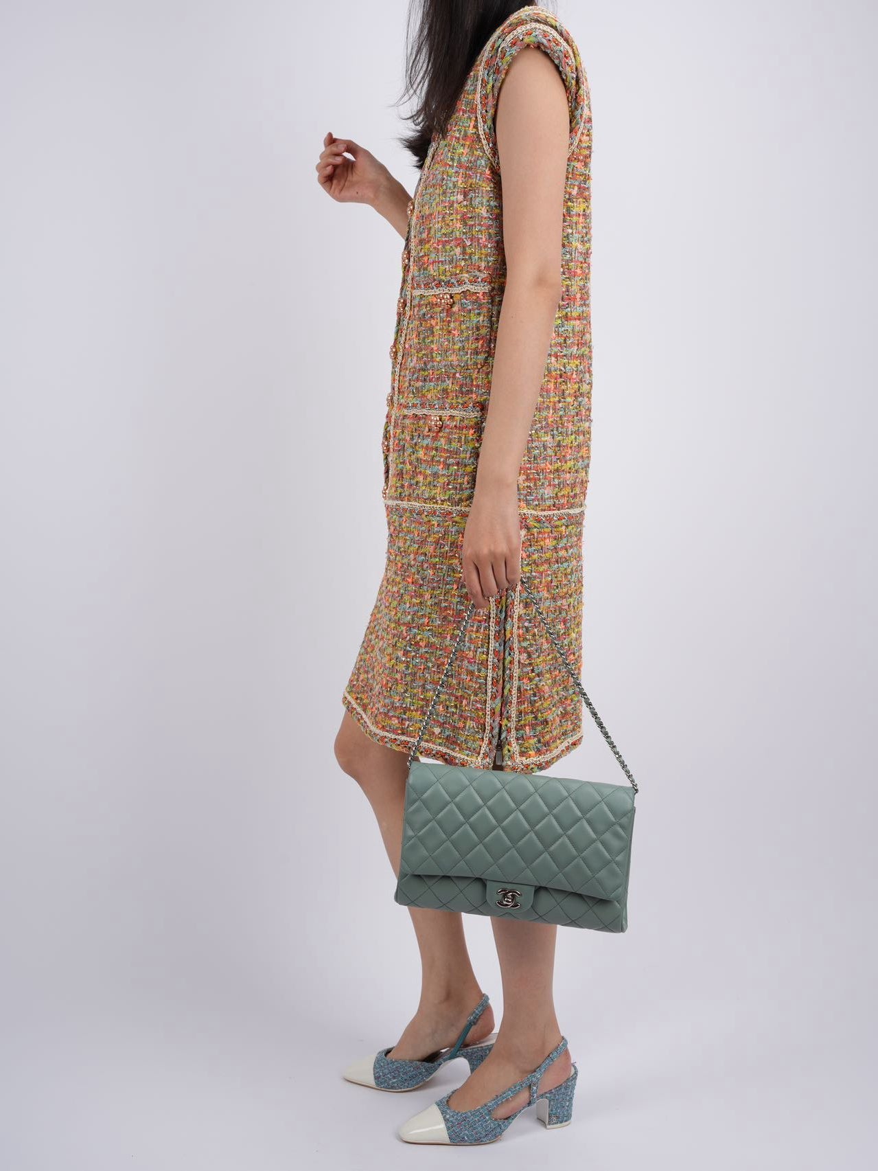 Chanel 14P Multicolour Tweed Runway Dress Size 38