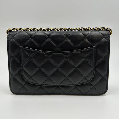 Wallet on chain classique agneau noir et or