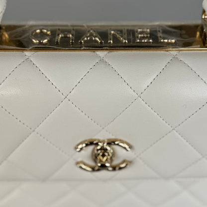 Chanel Trendy CC Bag in Lambskin Small White Diamond Quilted with Champagne Gold Hardware