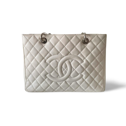 Chanel Medium White Grand Shopping Tote bag in Cavier Leather with Gold Hardware