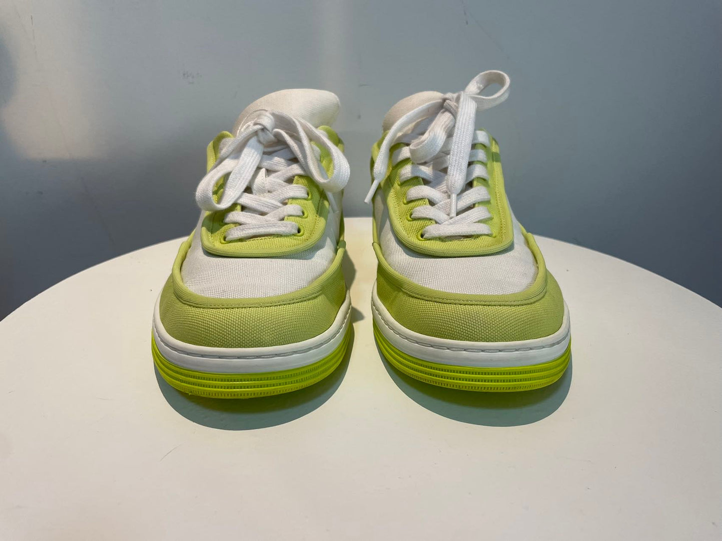 Chanel Fabric Sneakers In Lime yellow color with CC LOGO