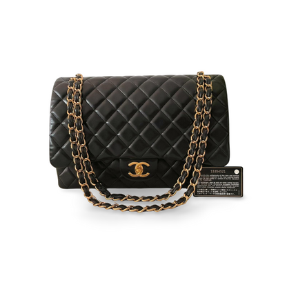 Chanel Black Classic Double Flap Maxi Bag with Gold Hardware