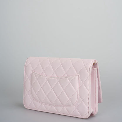 Chanel baby Pink Quilted Lambskin Pearl Wallet On Chain Bag