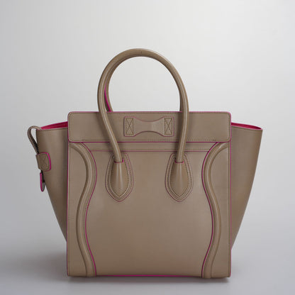 CELINE Calfskin Mini Luggage in Beige and Pink