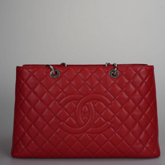 Chanel Grand Shopping Tote Red GST Bag in Caviar Leather with Silver Hardware XL