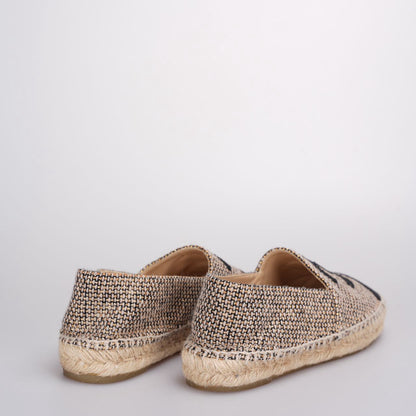 Chanel Tweed Grosgrain CC Espadrilles in Gold Beige Black