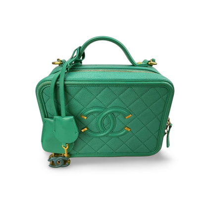 Chanel Vanity Case Bag in Caviar Leather Brushed Gold Hardware Mint Green Medium