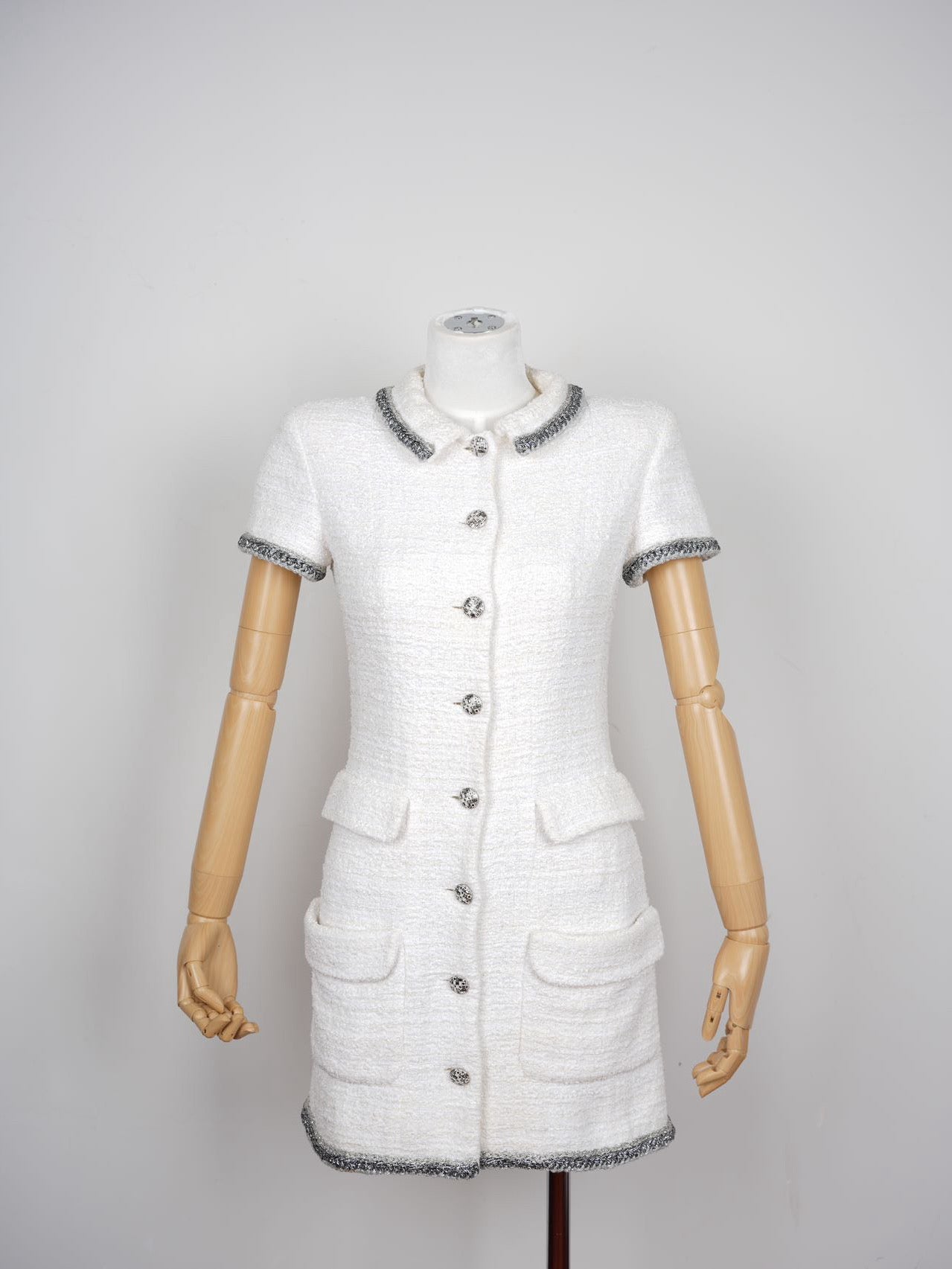 Chanel CC Lesage Tweed Fringy Fitted Mini Dress White